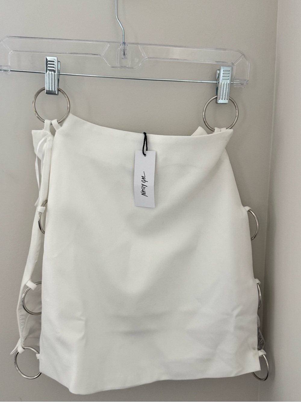 NWT - Nasty Gal White Mini Skirt with Side Ring Accents